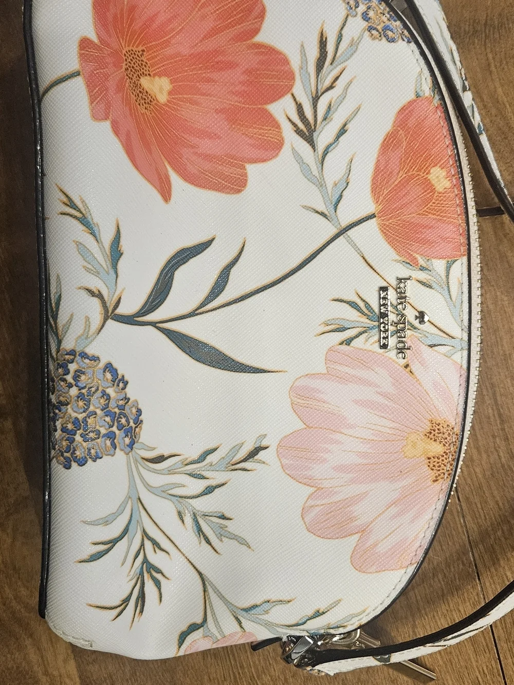Kate Spade Floral Crossbody Bag - White with Coral and Pink Flowers - Picture 3 of 9